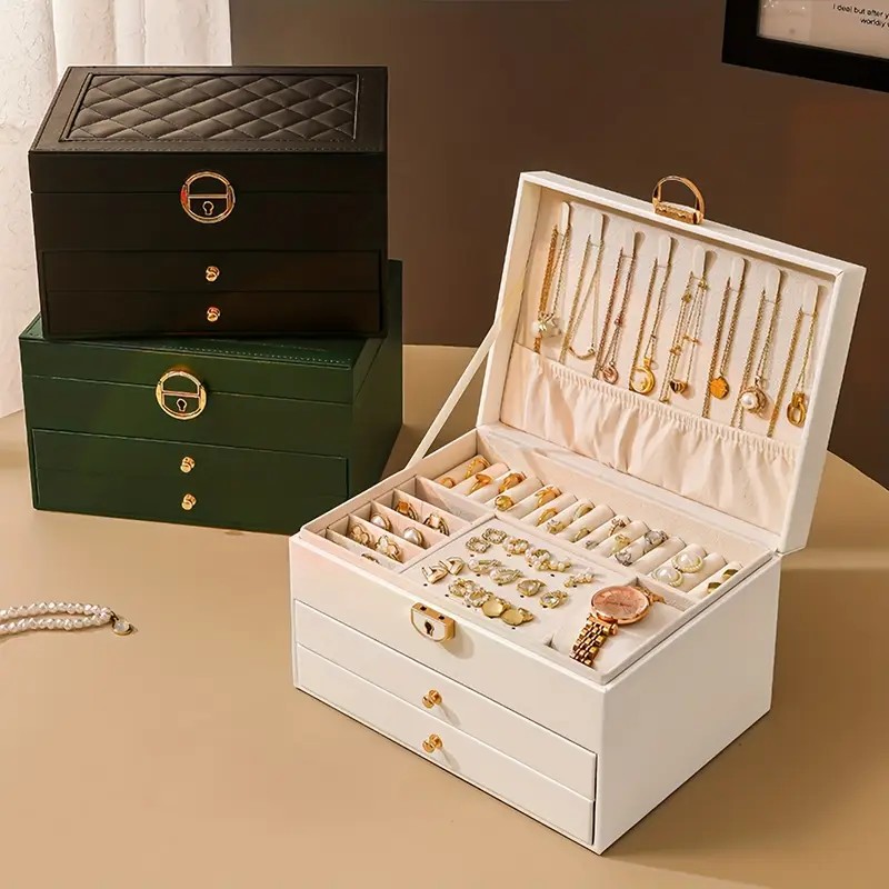 Pink High-end Jewelry Storage Box for Necklaces, Earrings, Ear Studs, Bracelets, Rings, Exquisite Accessories, Gold, and Jewelry – Large Capacity, Ideal as a Gift for Mother’s Day, Father’s Day, Teacher’s Day, Halloween, Thanksgiving, and Christmas. - Image 5