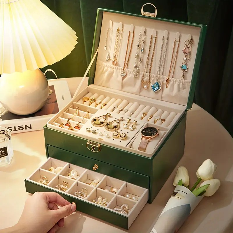 Pink High-end Jewelry Storage Box for Necklaces, Earrings, Ear Studs, Bracelets, Rings, Exquisite Accessories, Gold, and Jewelry – Large Capacity, Ideal as a Gift for Mother’s Day, Father’s Day, Teacher’s Day, Halloween, Thanksgiving, and Christmas. - Image 7