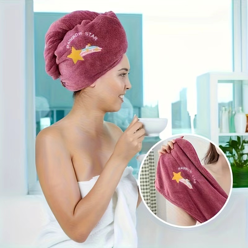 Ladies' Soft Quick-Dry Shower Cap Towel - Delicate Embroidery, Essential for a Refreshing Bath（PINK） - Image 4