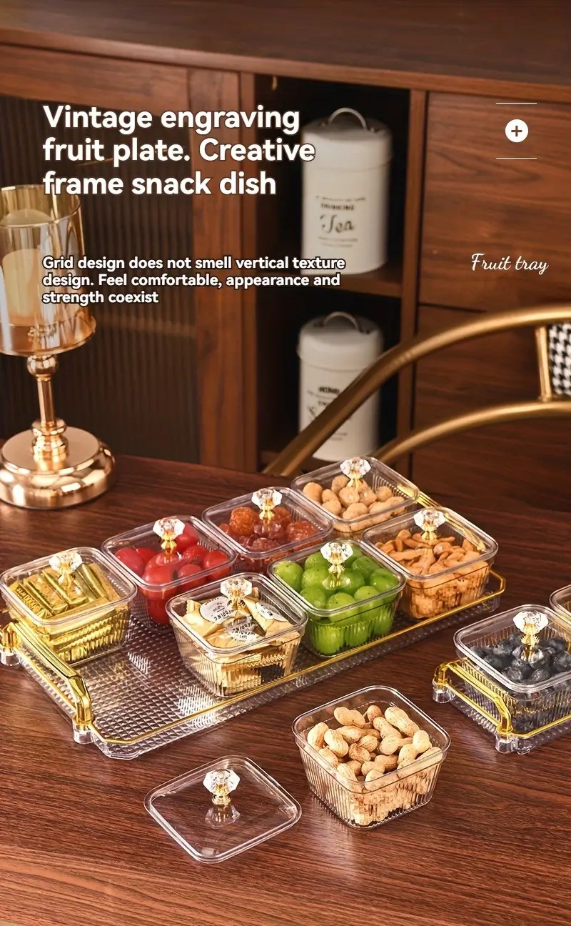 1-Piece 8-Compartment Snack Tray, BPA-Free Plastic Food-Grade Snack Organizer, Perfect for Nuts, Fruits, Candies, Potato Chips - Elegant Gold Decor for Home Entertainment, Party Snack Table Decoration, Party Snack Storage Box | Gold-Plated Tray - Image 6