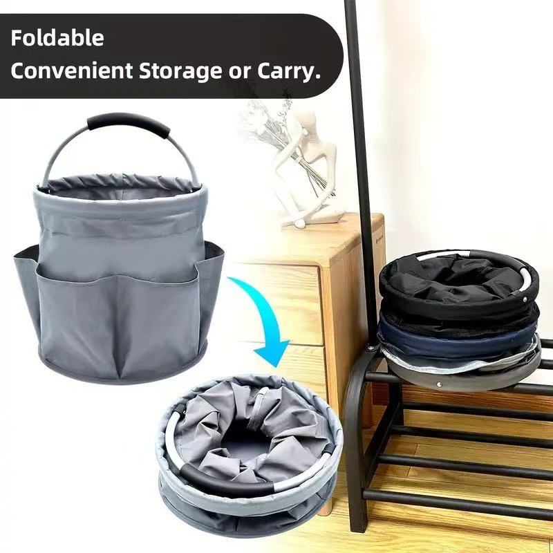 Premium Blue Gardening Storage Bag made of durable 600D Oxford cloth, features 6 deep side pockets for small hand tools, spray bottles, beverages, and more. Equipped with an aluminum alloy handle wrapped in EVA molding for enhanced comfort and longevity. - Image 4