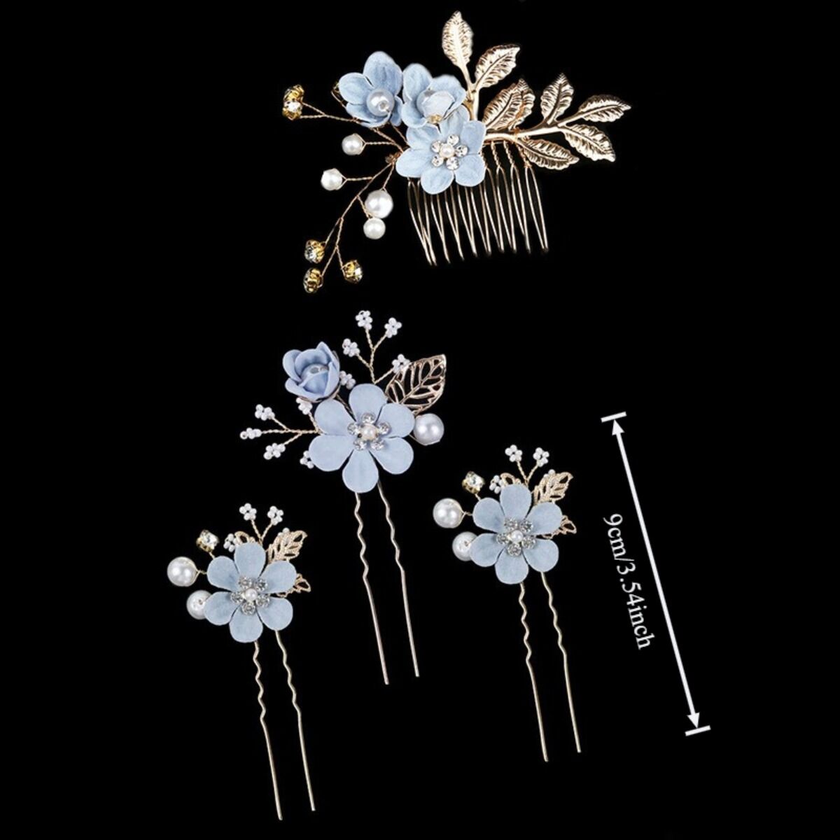 Purple 4-Piece Elegant Light Luxury Pearl Flower Hair Accessories Set, Bridal Wedding Hairpin and Hairpin Headdress Set, Bridesmaid Gift Banquet Ornament Set for Women's Hairpin - Image 2