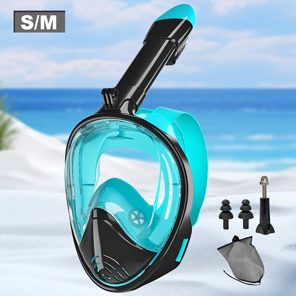 L/XL full-face silicone snorkeling mask, full-dry panoramic snorkeling mirror, camera bracket, large frame anti-leakage and anti-fog swimming mirror set, suitable for adults. - Image 2