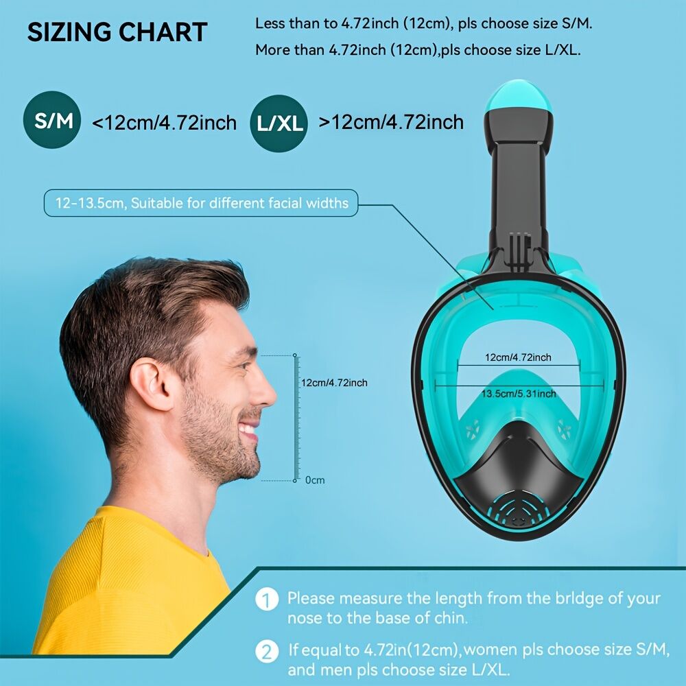 L/XL full-face silicone snorkeling mask, full-dry panoramic snorkeling mirror, camera bracket, large frame anti-leakage and anti-fog swimming mirror set, suitable for adults. - Image 6