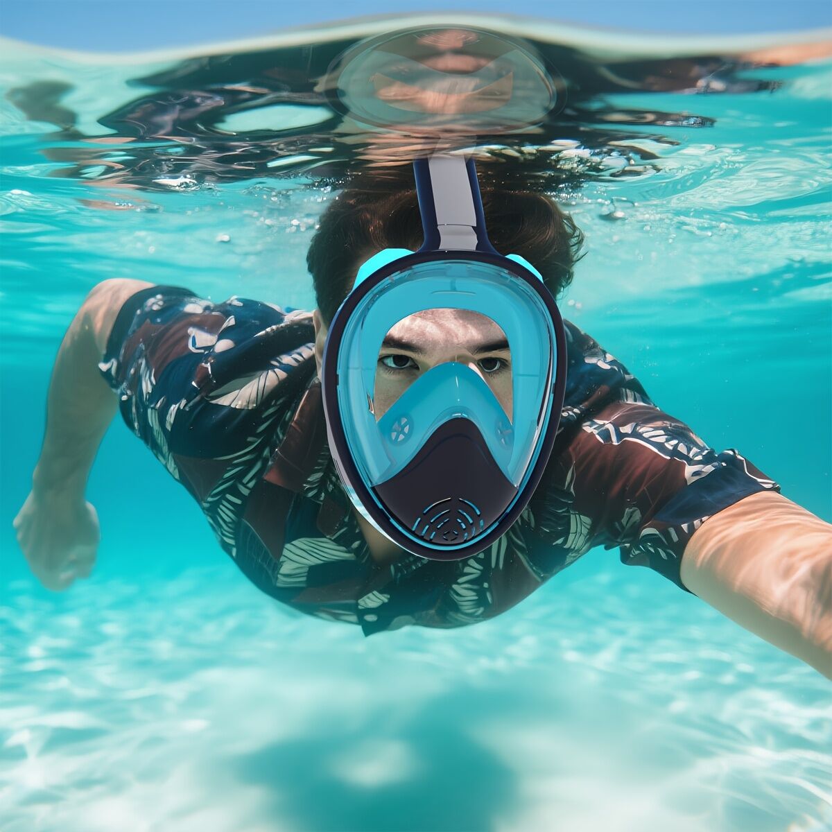 S/M  Full-face silicone snorkeling mask, full-dry panoramic snorkeling mirror, camera bracket, large frame anti-leakage and anti-fog swimming mirror set for adults. - Image 7