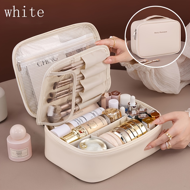 High-capacity multi-layer travel makeup organizer, featuring removable compartments and a brush holder—a portable beauty case, elegantly painted storage box, designed as a standalone unit, no assembly required.（BLACK） - Image 4