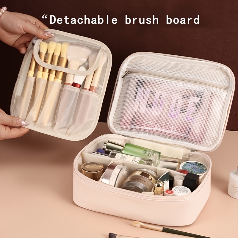 High-capacity multi-layer travel makeup organizer, featuring removable compartments and a brush holder—a portable beauty case, elegantly painted storage box, designed as a standalone unit, no assembly required.（BLACK） - Image 6