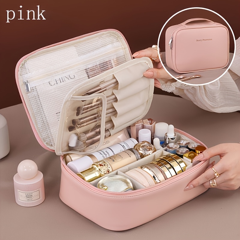 High-capacity multi-layer travel makeup organizer, featuring removable compartments and a brush holder—a portable beauty case, elegantly painted storage box, designed as a standalone unit, no assembly required.（BLACK） - Image 7
