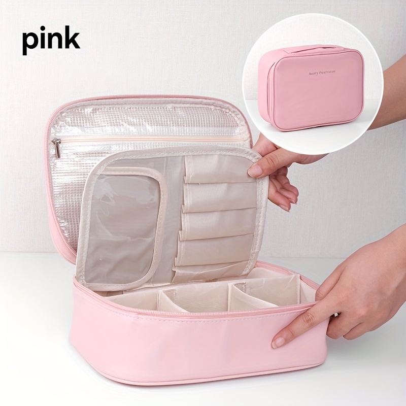 High-capacity multi-layer travel makeup organizer, featuring removable compartments and a brush holder—a portable beauty case, elegantly painted storage box, designed as a standalone unit, no assembly required.（pink） - Image 2