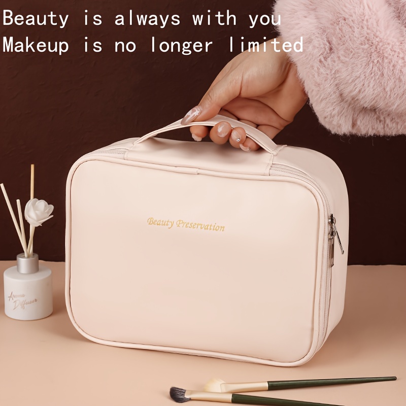 High-capacity multi-layer travel makeup organizer, featuring removable compartments and a brush holder—a portable beauty case, elegantly painted storage box, designed as a standalone unit, no assembly required.（pink） - Image 5
