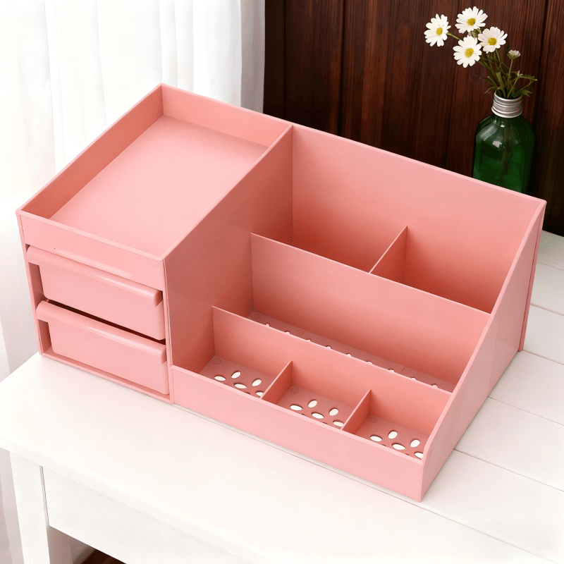 White Multi-Compartment Large-Capacity Desktop Storage Box Keeps vanity tables and desks neat and organized—lipsticks, masks, makeup brushes all stored in one box. Easy access, seamlessly fits into various settings. - Image 6