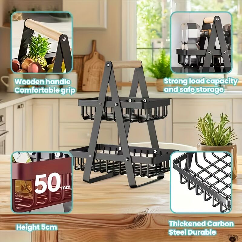 Heavy-Duty Metal Fruit Storage Basket (2-Layer Removable Divider) – Space-Saving Organizer for Kitchen, Refrigerator, Pantry & Dining Table – Sturdy Rectangular Design, Modern Kitchenware | Durable Structure - Image 2