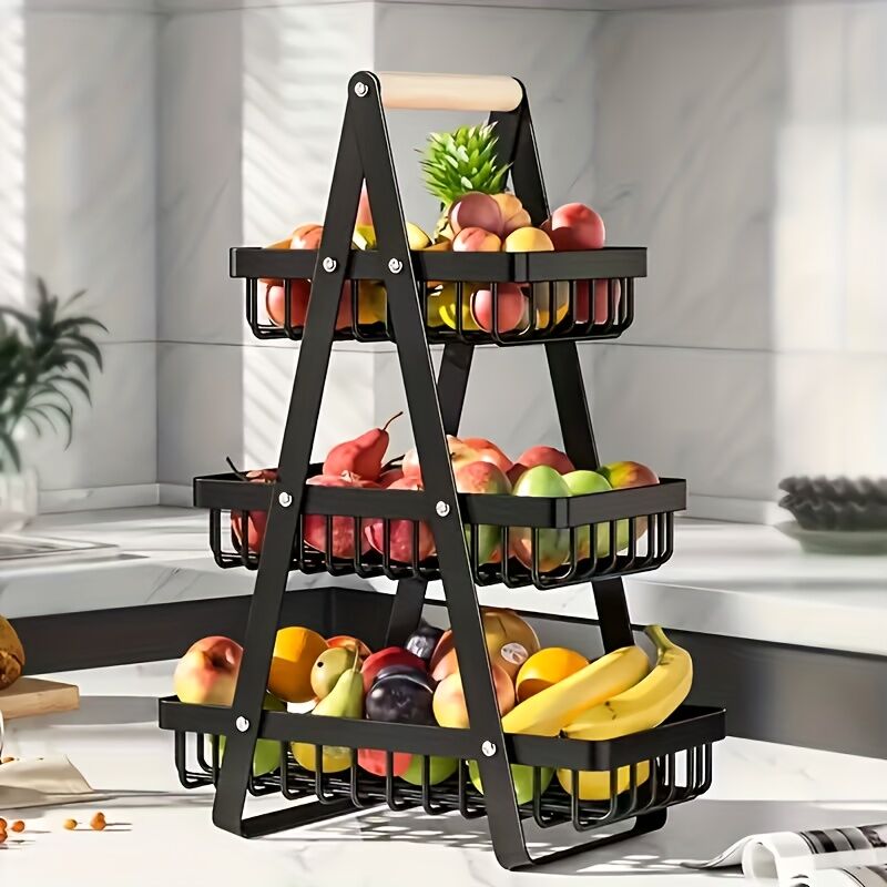 Heavy-Duty Metal Fruit Storage Basket (3-Layer Removable Divider) – Space-Saving Organizer for Kitchen, Refrigerator, Pantry & Dining Table – Sturdy Rectangular Design, Modern Kitchenware | Durable Structure - Image 1