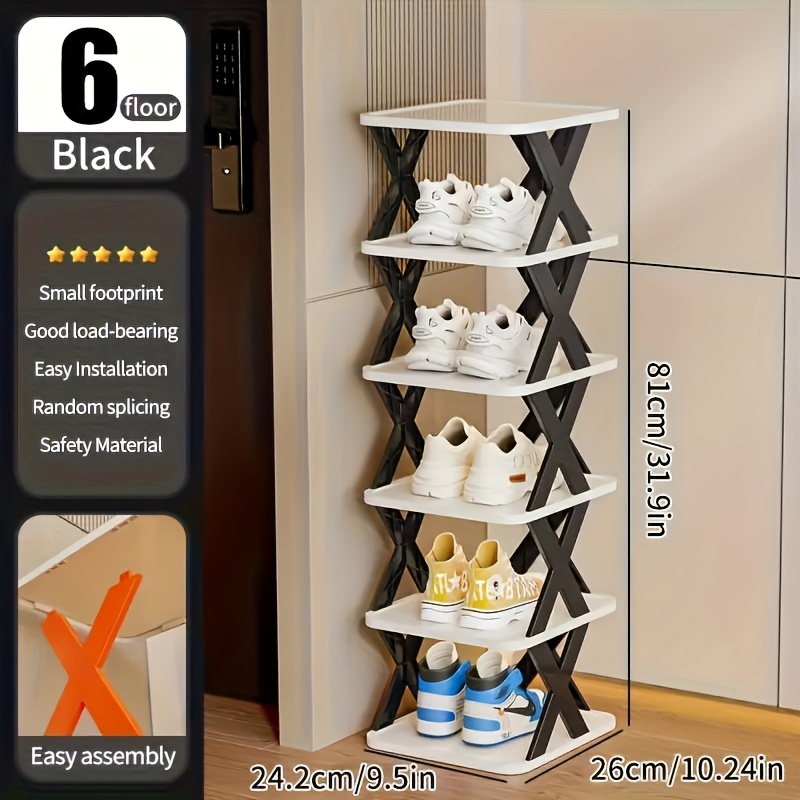 6-Tier Foldable White/BLACK Shoe Rack, space-saving vertical design for entry halls, living rooms, bedrooms, closets, balconies—an essential organizing storage shelf for college dormitories. - Image 1