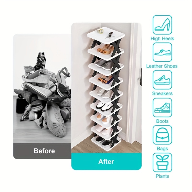 6-Tier Foldable White/BLACK Shoe Rack, space-saving vertical design for entry halls, living rooms, bedrooms, closets, balconies—an essential organizing storage shelf for college dormitories. - Image 6