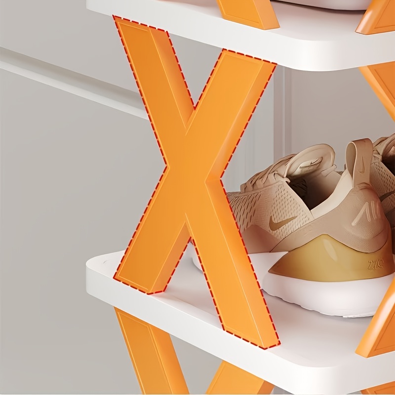 6-Tier Foldable White/Orange Shoe Rack, space-saving vertical design for entry halls, living rooms, bedrooms, closets, balconies—an essential organizing storage shelf for college dormitories. - Image 4