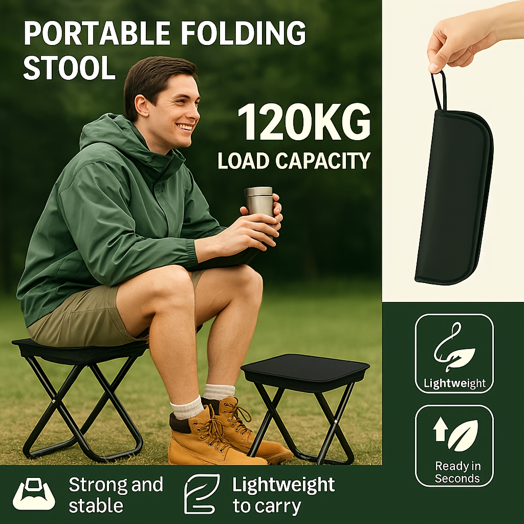 Outdoor One-Second Quick-Open Lightweight Folding Stool | 150KG High Load-Bearing | Portable Camping Chair, Picnic & Fishing Seat | Sturdy & Stable, Packable into Backpack | Essential for Travel - Image 4