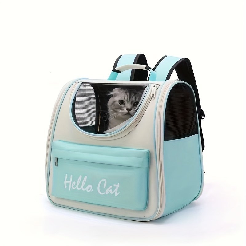 GREEN Hello Cat Nylon Pet Backpack, Large Capacity Foldable Travel Carrier with Zipper Closure, Easy Access for Cats and Small Dogs, Pet Travel Bag with Handle for Puppies and Kittens - Image 1