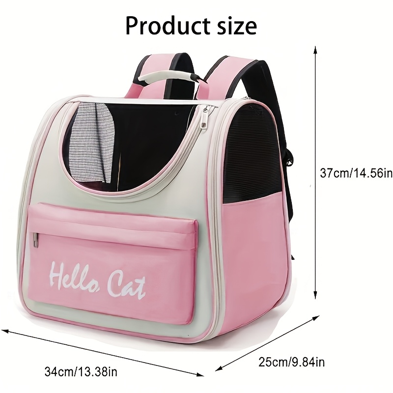 Hello Cat Nylon Pet Backpack, Large Capacity Foldable Travel Carrier with Zipper Closure, Easy Access for Cats and Small Dogs, Pet Travel Bag with Handle for Puppies and Kittens(PINK) - Image 4