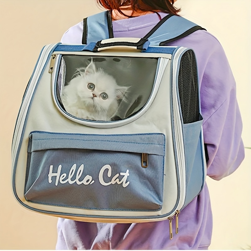 Hello Cat Nylon Pet Backpack, Large Capacity Foldable Travel Carrier with Zipper Closure, Easy Access for Cats and Small Dogs, Pet Travel Bag with Handle for Puppies and Kittens(PINK) - Image 7