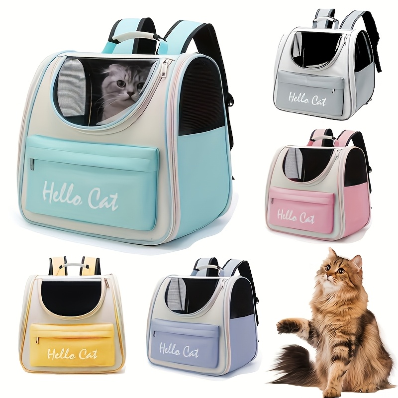 Hello Cat Nylon Pet Backpack, Large Capacity Foldable Travel Carrier with Zipper Closure, Easy Access for Cats and Small Dogs, Pet Travel Bag with Handle for Puppies and Kittens(PINK) - Image 8