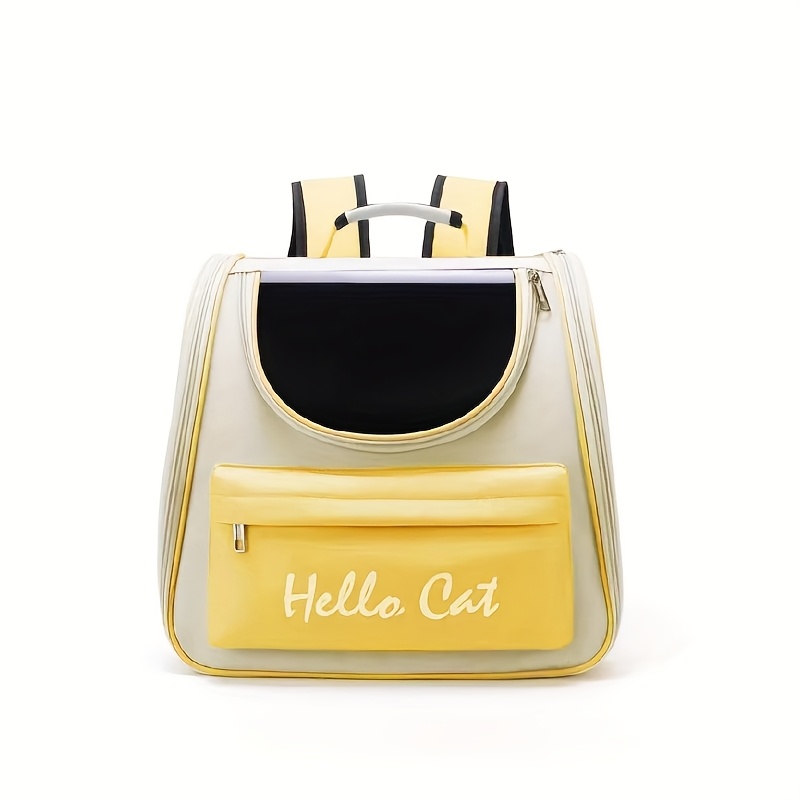 Hello Cat Nylon Pet Backpack, Large Capacity Foldable Travel Carrier with Zipper Closure, Easy Access for Cats and Small Dogs, Pet Travel Bag with Handle for Puppies and Kittens(YELLOW) - Image 1