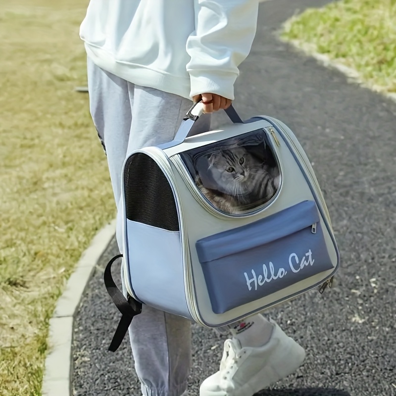 Hello Cat Nylon Pet Backpack, Large Capacity Foldable Travel Carrier with Zipper Closure, Easy Access for Cats and Small Dogs, Pet Travel Bag with Handle for Puppies and Kittens(BLUE) - Image 1