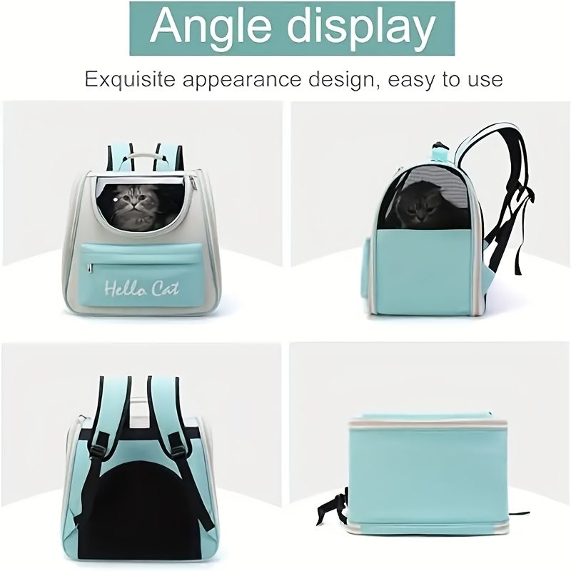 Hello Cat Nylon Pet Backpack, Large Capacity Foldable Travel Carrier with Zipper Closure, Easy Access for Cats and Small Dogs, Pet Travel Bag with Handle for Puppies and Kittens(BLUE) - Image 2
