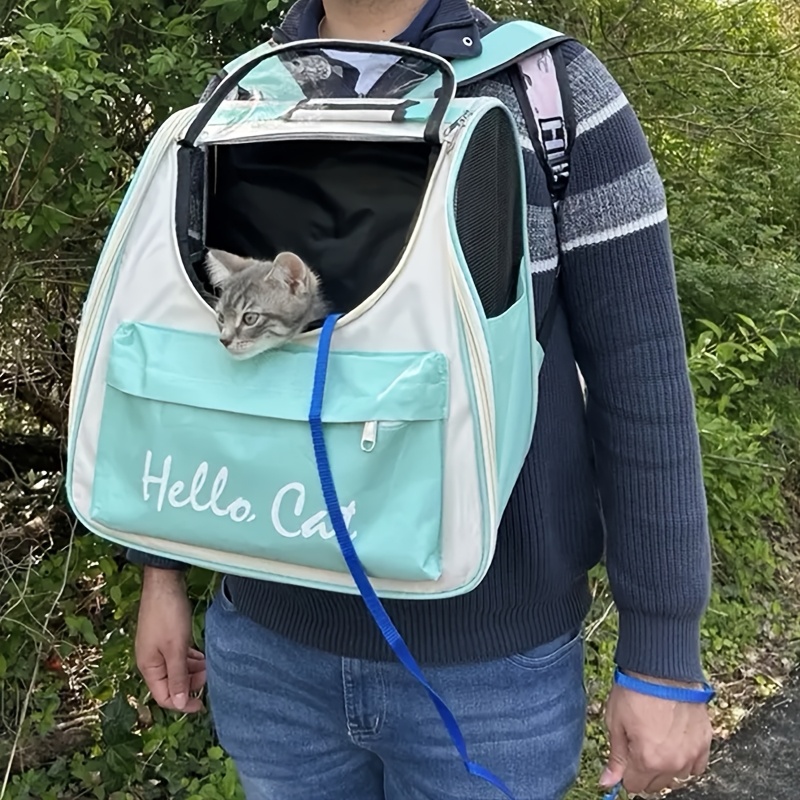 Hello Cat Nylon Pet Backpack, Large Capacity Foldable Travel Carrier with Zipper Closure, Easy Access for Cats and Small Dogs, Pet Travel Bag with Handle for Puppies and Kittens(BLUE) - Image 7