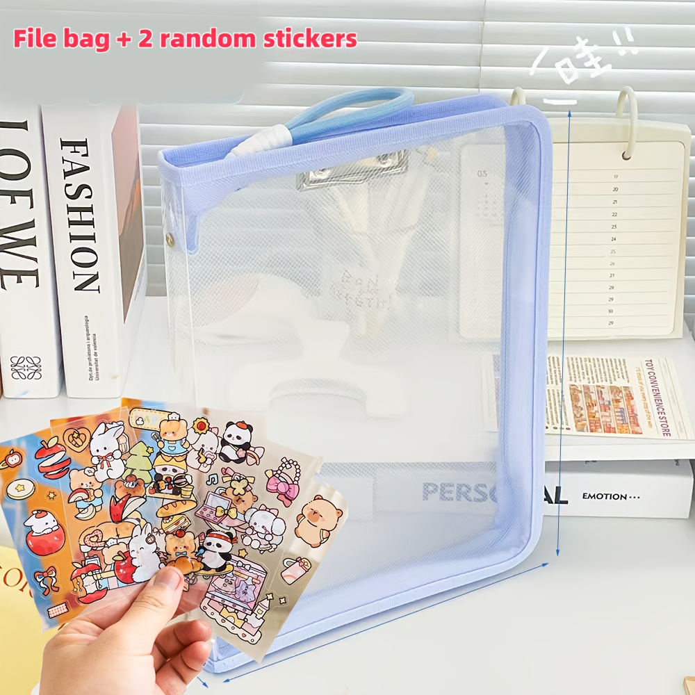 Macaron Candy Student File Bag + PET Animal Stickers - Hand-Carry Large Capacity Waterproof A4 Zipper Transparent Exam Paper & Textbook Storage Bag, Folder（green） - Image 8