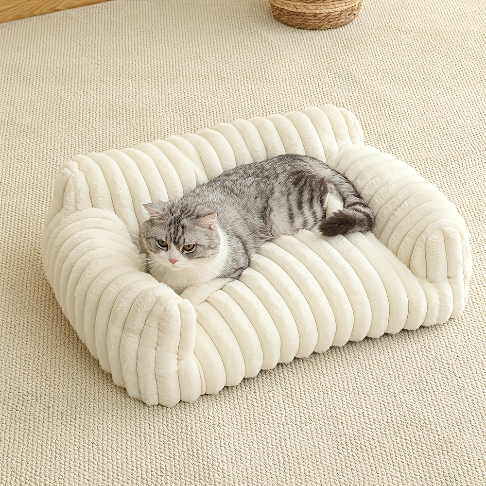 white Comfortable Cat Sofa, Cute and Soft Cat Bed, Cat House Breathable Cat Sleeping Basket, Suitable for Large, Medium, and Small Cats for Year-Round Sleeping Use, Cozy Pet Bed, Cat Furniture, Modern Pet Furniture, Fashionable Cat Perch, Comfortably Fill - Image 1