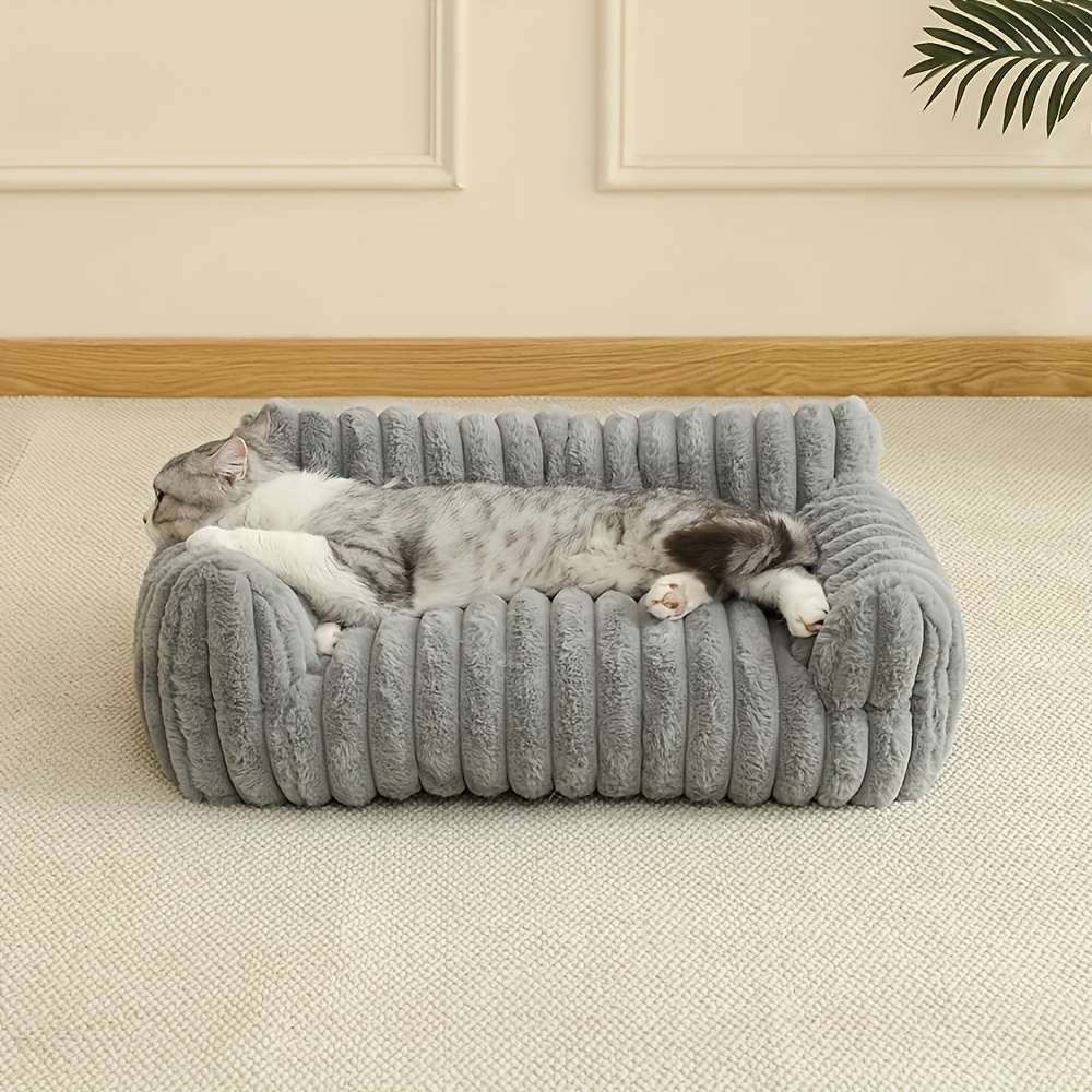 GREY Comfortable Cat Sofa, Cute and Soft Cat Bed, Cat House Breathable Cat Sleeping Basket, Suitable for Large, Medium, and Small Cats for Year-Round Sleeping Use, Cozy Pet Bed, Cat Furniture, Modern Pet Furniture, Fashionable Cat Perch, Comfortably Fille - Image 1