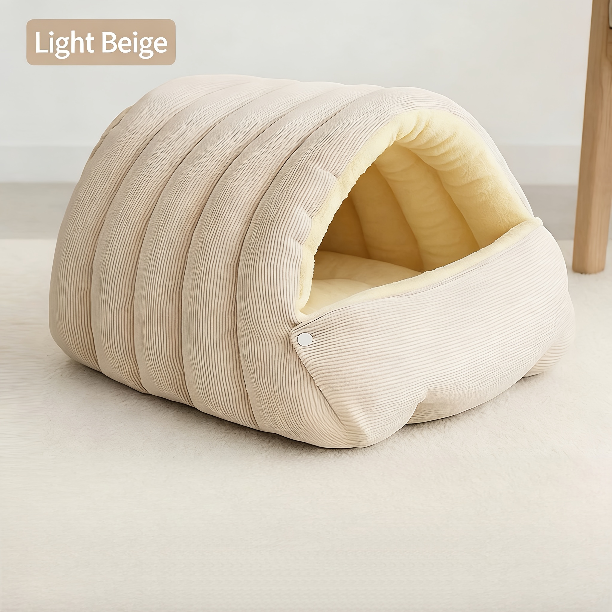 High-Elasticity Warm Cat Bed: 57×37×28cm Wrapped Design, Striped Fleece + Arctic Fleece Heat Retention, Removable & Washable（light purple） - Image 7