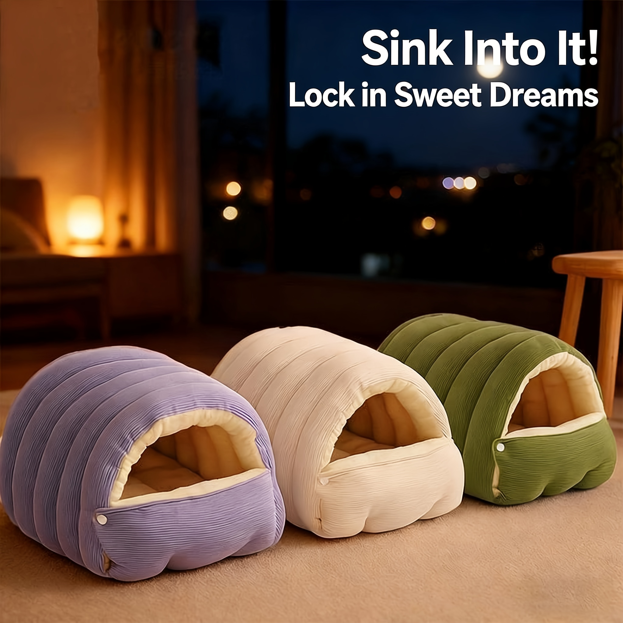 High-Elasticity Warm Cat Bed: 57×37×28cm Wrapped Design, Striped Fleece + Arctic Fleece Heat Retention, Removable & Washable（light purple） - Image 8