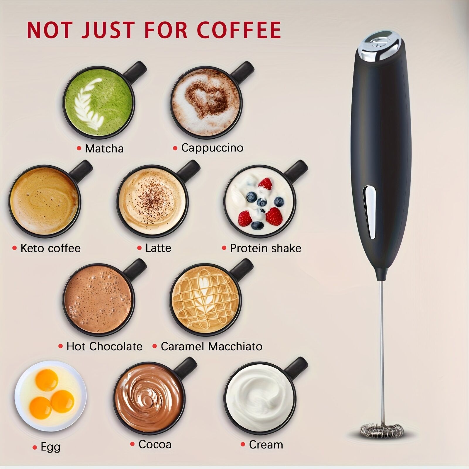 BLACK**Handheld Electric Frother | 10000 RPM Powerful Motor, One-Touch Start/Stop, Easily Froths, Mixes, and Blends – Your Kitchen Drink Essential Helper** - Image 1