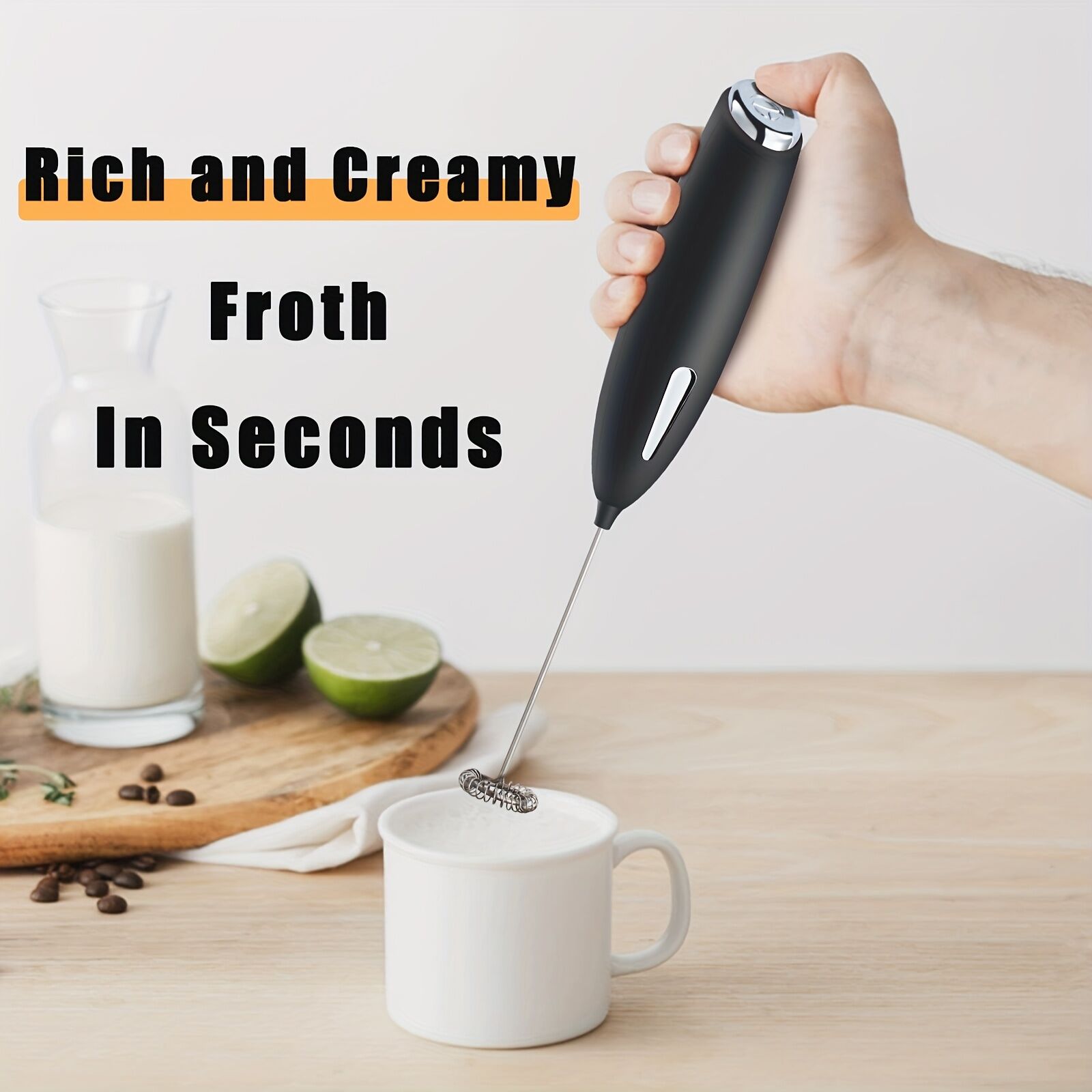 BLACK**Handheld Electric Frother | 10000 RPM Powerful Motor, One-Touch Start/Stop, Easily Froths, Mixes, and Blends – Your Kitchen Drink Essential Helper** - Image 6