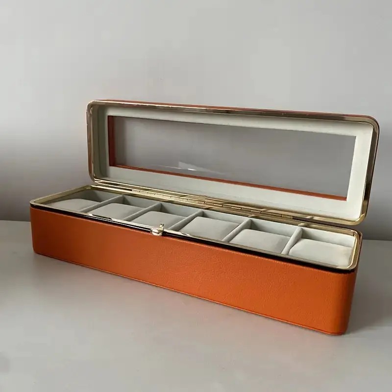 Luxury transparent-lid watch box with 6 fabric-lined compartments, portable and shockproof design, suitable for both men and women. Ideal for home, travel, or gifting—a refined storage solution for fine watches and jewelry. (Black) - Image 5