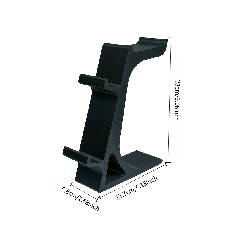 black 3-in-1 PS5 and Xbox Controller Stand – Compatible with PlayStation 5/Xbox Consoles. A gaming desktop organizer with a headphone hanger, non-charging base that holds 2 controllers and headphones. Space-saving white/black console accessory. - Image 2