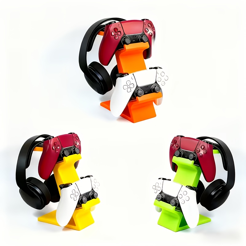 black 3-in-1 PS5 and Xbox Controller Stand – Compatible with PlayStation 5/Xbox Consoles. A gaming desktop organizer with a headphone hanger, non-charging base that holds 2 controllers and headphones. Space-saving white/black console accessory. - Image 6