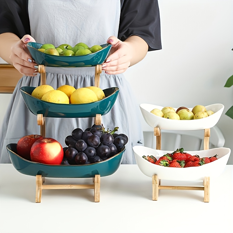 **Nordic-Style Three-Tier Extendable Fruit Tray | Creative Living Room Snack Stand, Adjustable Height, Anti-Slip Expandable Display Tray**(Green) - Image 1