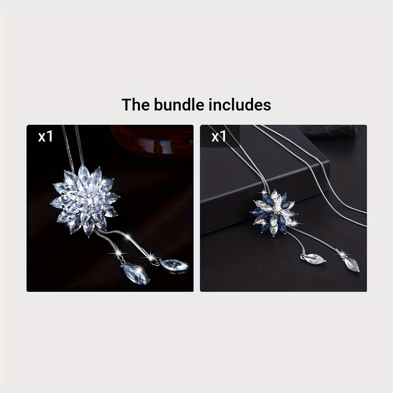 Fashionable and Creative High-End Artificial Crystal Diamond-Inlaid Snowflake New Style Sweater Chain Clothing Pendant（WHITE） - Image 4