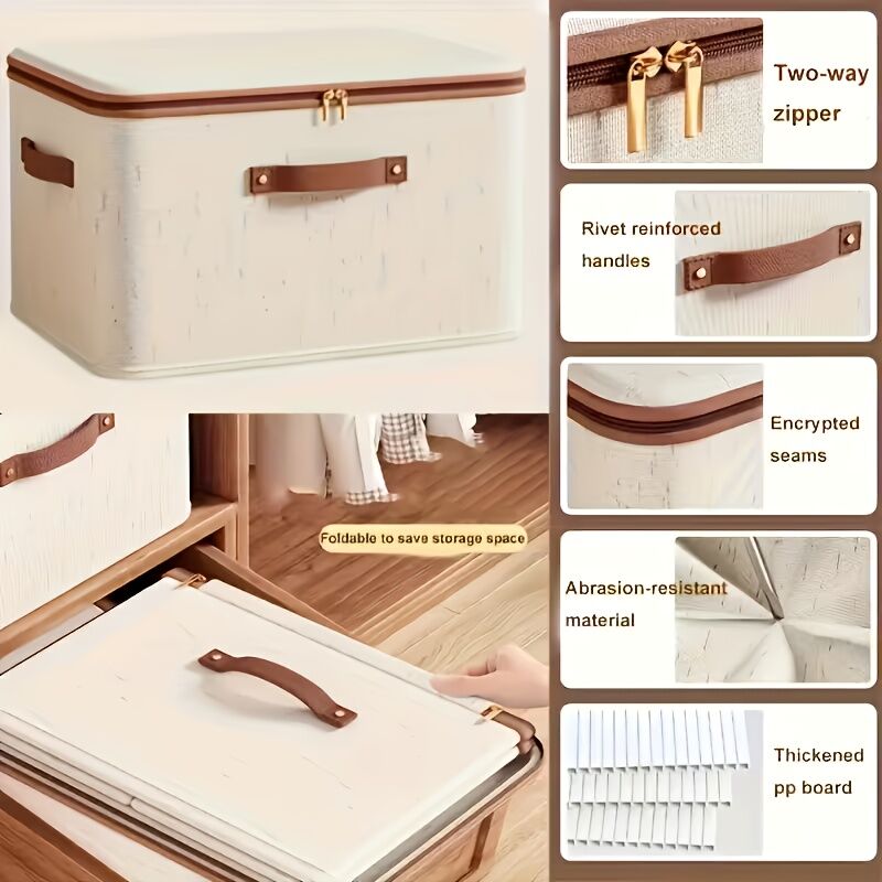 8L Double Zipper Storage Box with Faux Leather Handles | Large Capacity Lidded Basket, Perfect for Storing Clothes, Bedding, and Moving — Ideal for Bedrooms, Dorms, Studies, Wardrobes, Laundry Baskets, Shelf Bins, and Storage Racks. - Image 6