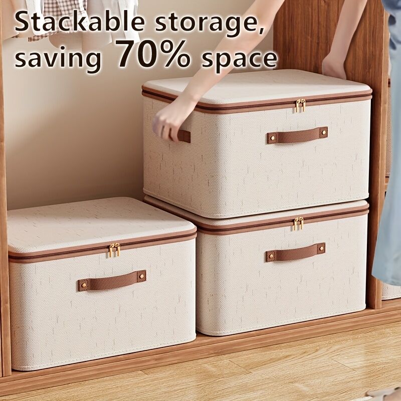15L Double Zipper Storage Box with Faux Leather Handles | Large Capacity Lidded Basket, Perfect for Storing Clothes, Bedding, and Moving — Ideal for Bedrooms, Dorms, Studies, Wardrobes, Laundry Baskets, Shelf Bins, and Storage Racks. - Image 4