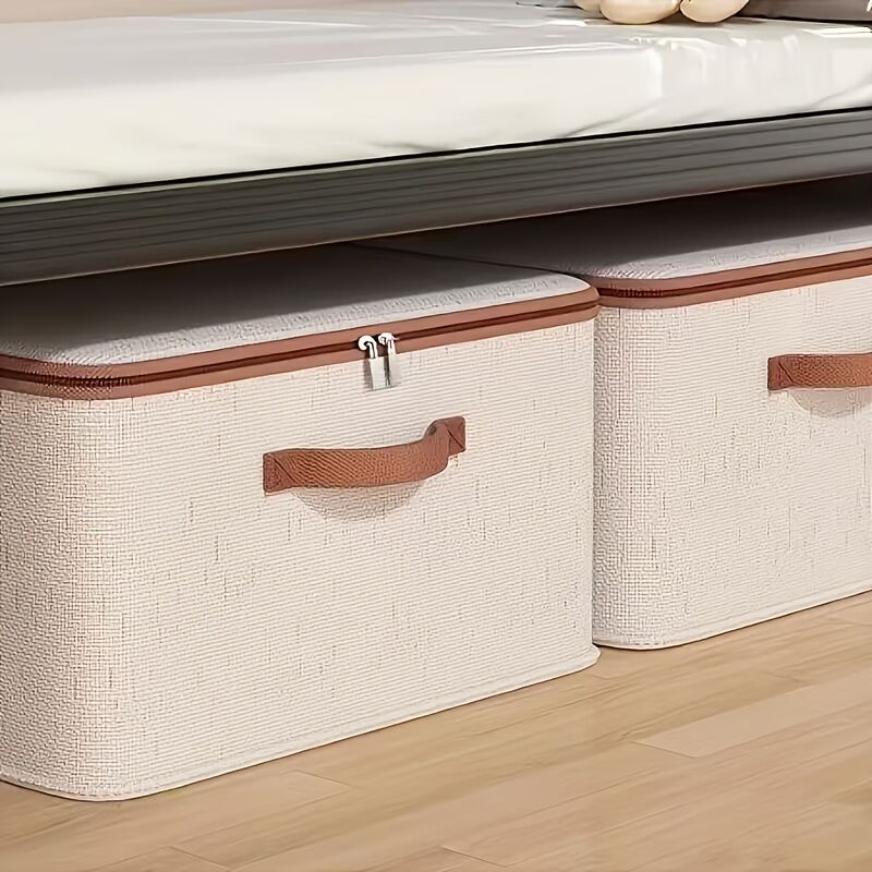 25L Double Zipper Storage Box with Faux Leather Handles | Large Capacity Lidded Basket, Perfect for Storing Clothes, Bedding, and Moving — Ideal for Bedrooms, Dorms, Studies, Wardrobes, Laundry Baskets, Shelf Bins, and Storage Racks. - Image 2
