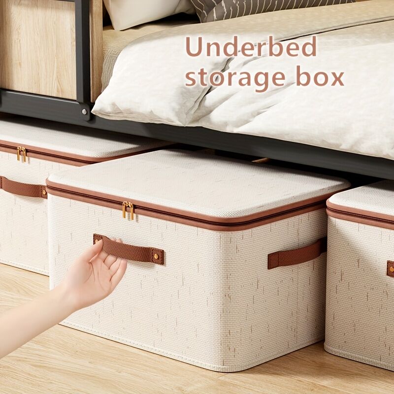 25L Double Zipper Storage Box with Faux Leather Handles | Large Capacity Lidded Basket, Perfect for Storing Clothes, Bedding, and Moving — Ideal for Bedrooms, Dorms, Studies, Wardrobes, Laundry Baskets, Shelf Bins, and Storage Racks. - Image 3