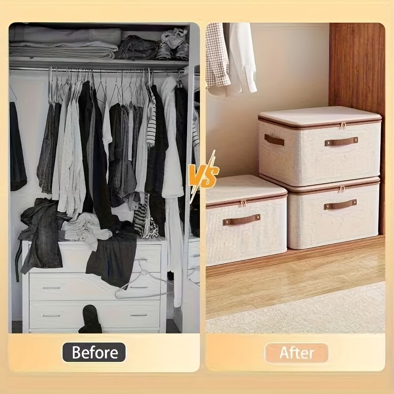 56L Double Zipper Storage Box with Faux Leather Handles | Large Capacity Lidded Basket, Perfect for Storing Clothes, Bedding, and Moving — Ideal for Bedrooms, Dorms, Studies, Wardrobes, Laundry Baskets, Shelf Bins, and Storage Racks. - Image 4
