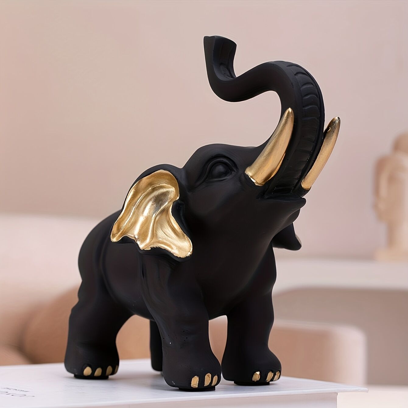 Vitality Corner — 1pc Lucky Fortune Elephant Decoration, Resin Statue Art Craft for Bookshelf Home Living Room Office Cafe Decor, Room Tabletop Display Entryway Ornament - Image 1