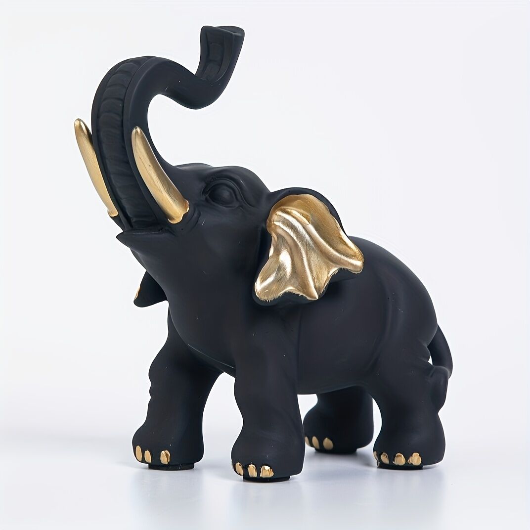 Vitality Corner — 1pc Lucky Fortune Elephant Decoration, Resin Statue Art Craft for Bookshelf Home Living Room Office Cafe Decor, Room Tabletop Display Entryway Ornament - Image 5