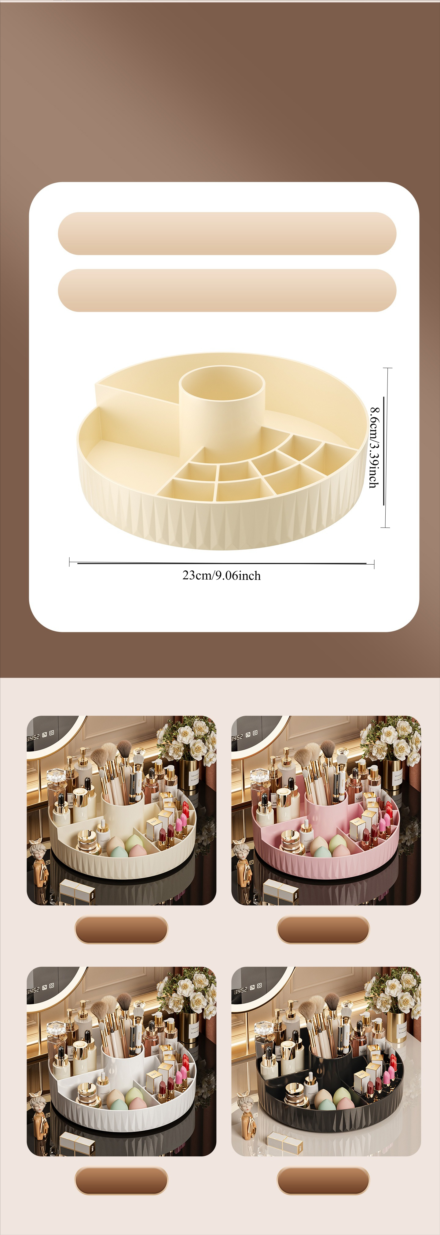 Rotatable Luxury Cosmetic Organizer Desk Large Capacity Skincare Storage Shelf Vanity Tidy Tray Cosmetic Storage Box（cream color） - Image 8