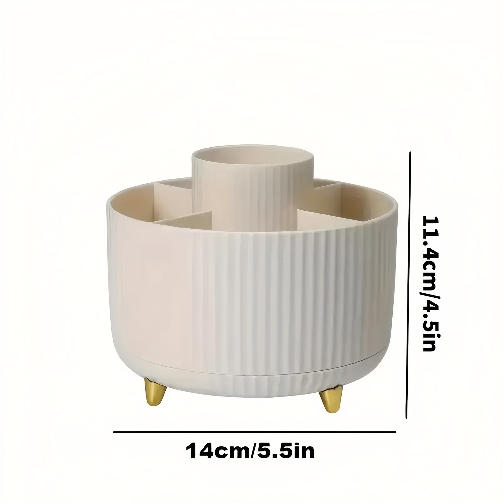 360° Rotating Multi-Compartment Makeup Brush Holder: Luxurious Vertical Texture with Golden Feet Design, Scientifically Organized Storage, One Cylinder to Tidy Your Vanity Table(White)) - Image 3